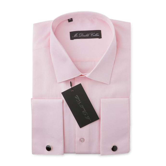 Mens Italian Double Cuff Formal Pink Shirt Slim Fit Include Metal Cufflinks Long Sleeve