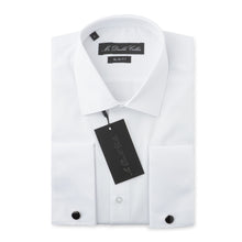 Mens Italian Double Cuff Formal White Shirt Slim Fit Include Metal Cufflinks Long Sleeve