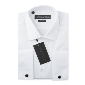 Mens Italian Double Cuff Formal White Shirt Slim Fit Include Metal Cufflinks Long Sleeve