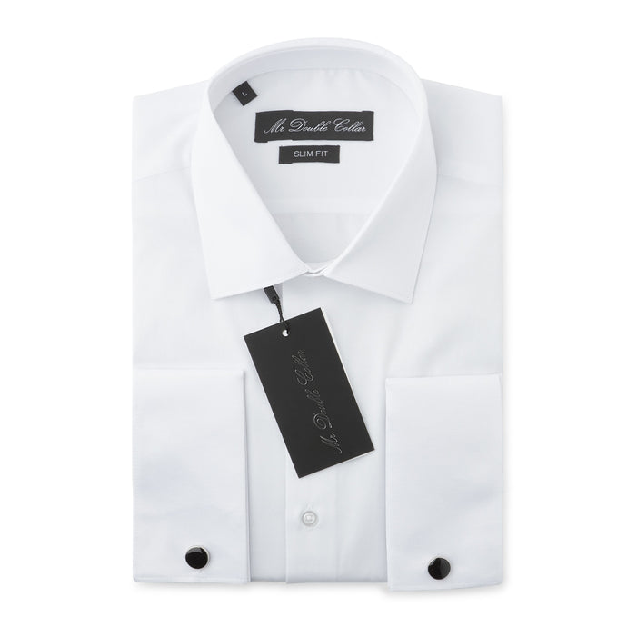 Mens Italian Double Cuff Formal White Shirt Slim Fit Include Metal Cufflinks Long Sleeve