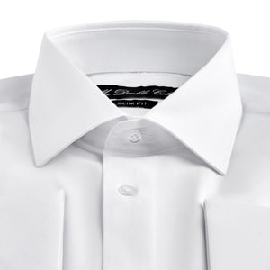 Mens Italian Double Cuff Formal White Shirt Slim Fit Include Metal Cufflinks Long Sleeve