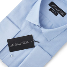 Mens Italian Double Cuff Formal Oxford Blue Shirt Slim Fit Include Metal Cufflinks Long Sleeve