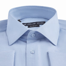 Mens Italian Double Cuff Formal Oxford Blue Shirt Slim Fit Include Metal Cufflinks Long Sleeve