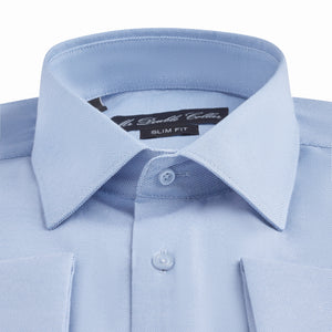 Mens Italian Double Cuff Formal Oxford Blue Shirt Slim Fit Include Metal Cufflinks Long Sleeve