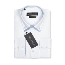 Mens Italian Design White with Blue Checkered Shirt Smart Casual Double Collar Longsleeve