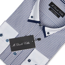 Mens Italian Navy Blue Pinstripe Smart Casual Double Collar Longsleeve