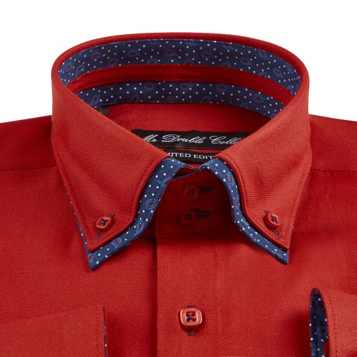 Mens Italian Design Red Paisley Shirt Smart Casual Double Collar Longsleeve