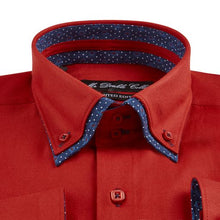 Mens Italian Design Red Paisley Shirt Smart Casual Double Collar Longsleeve