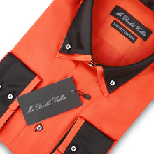 Mens Italian Orange & Black Smart Casual Double Collar Longsleeve