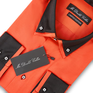 Mens Italian Orange & Black Smart Casual Double Collar Longsleeve