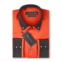 Mens Italian Orange & Black Smart Casual Double Collar Longsleeve