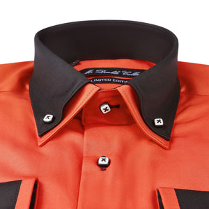 Mens Italian Orange & Black Smart Casual Double Collar Longsleeve