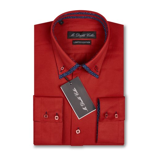 Mens Italian Design Red Paisley Shirt Smart Casual Double Collar Longsleeve