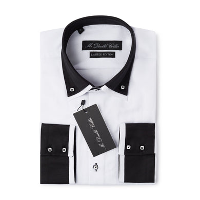 Mens Italian Design White Soft Cotton Shirt Smart Casual Double Collar Longsleeve