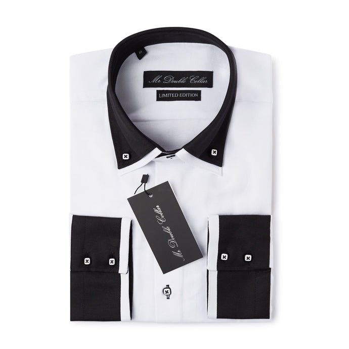 Mens Italian Design White Soft Cotton Shirt Smart Casual Double Collar Longsleeve
