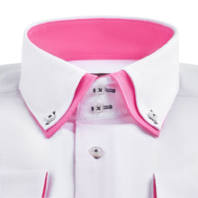 Mens Italian Design White with Pink Collar Shirt Smart Casual Double Collar Long-sleeve