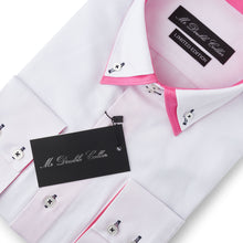 Mens Italian Design White with Pink Collar Shirt Smart Casual Double Collar Long-sleeve