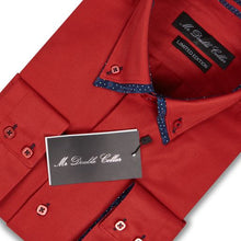 Mens Italian Design Red Paisley Shirt Smart Casual Double Collar Longsleeve