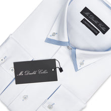 Mens Italian Design White with Blue Checks Shirt Smart Casual Double Collar Long sleeve