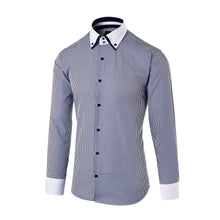 Mens Italian Navy Blue Pinstripe Smart Casual Double Collar Longsleeve