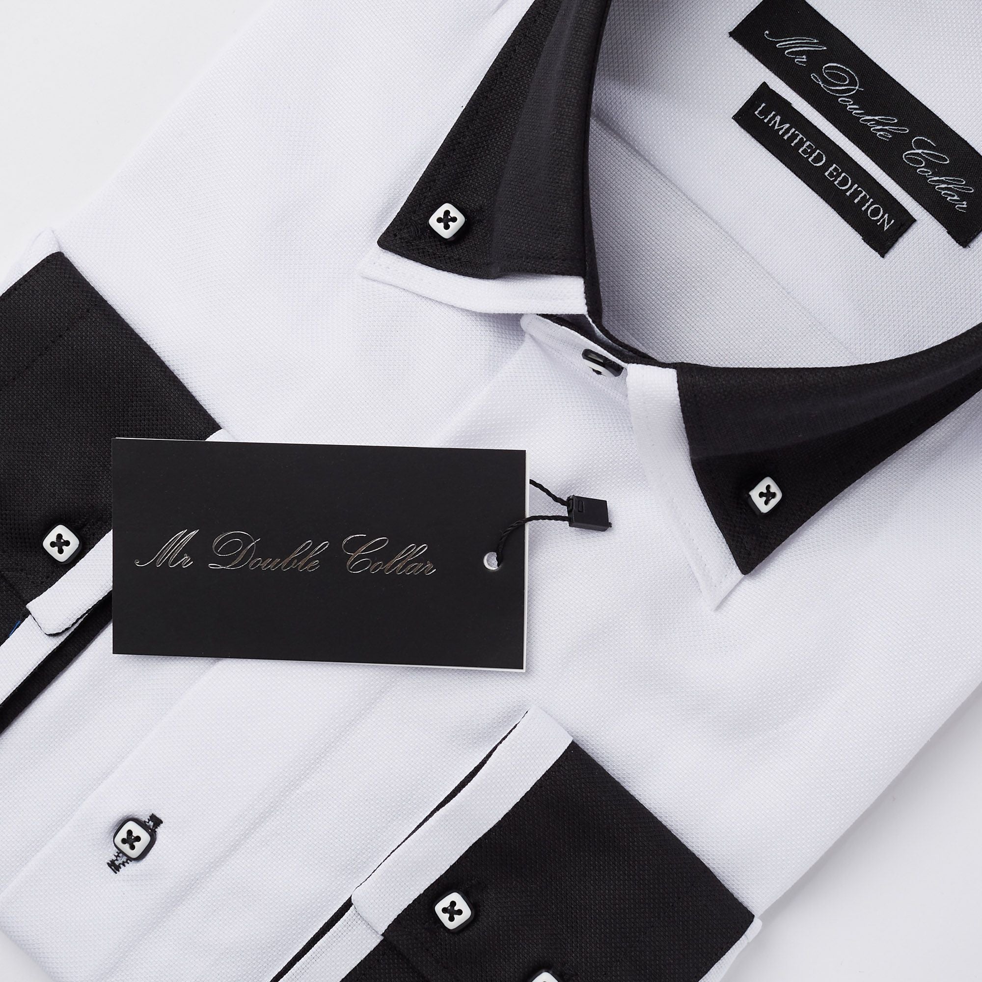 mens double collar dress shirts MorCouture White Woven Black Double Collar Shirt
