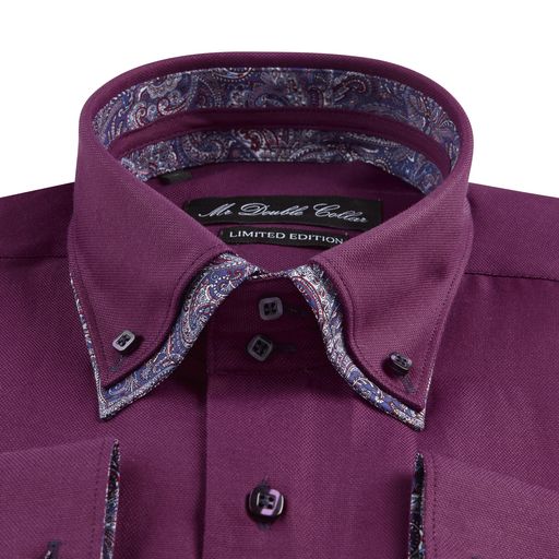 Mens Italian Design Purple Paisley Oxford Shirt Smart Casual Double Collar Long sleeve