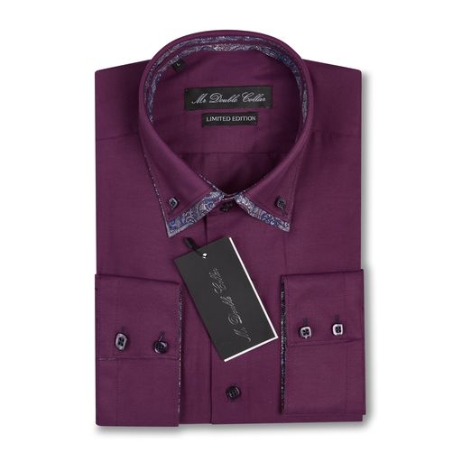 Mens Italian Design Purple Paisley Oxford Shirt Smart Casual Double Collar Long sleeve