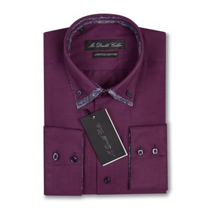 Mens Italian Design Purple Paisley Oxford Shirt Smart Casual Double Collar Long sleeve